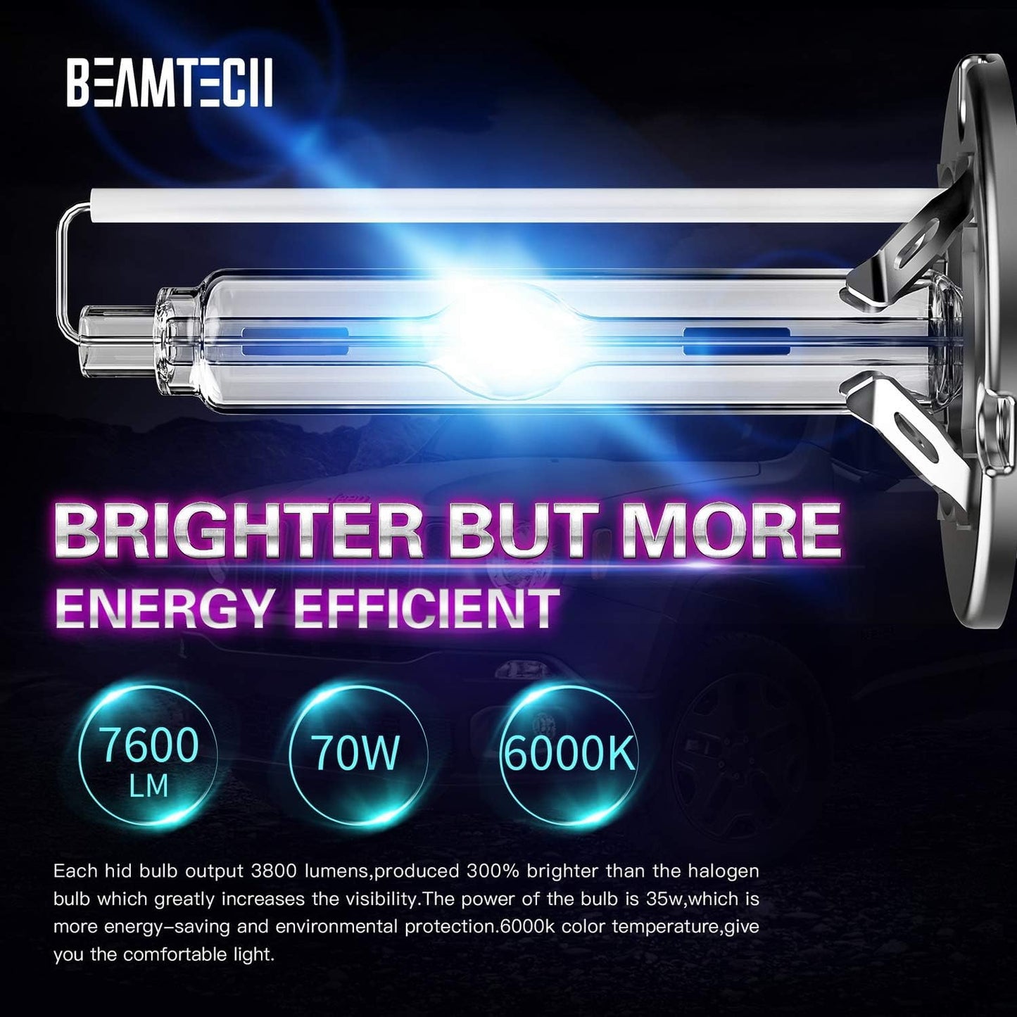 Beamtech D3S Hid Headlight Bulbs High Low Beam Xenon Replacement Bulb 35W 8000K Ice Blue (Pack Of 2)