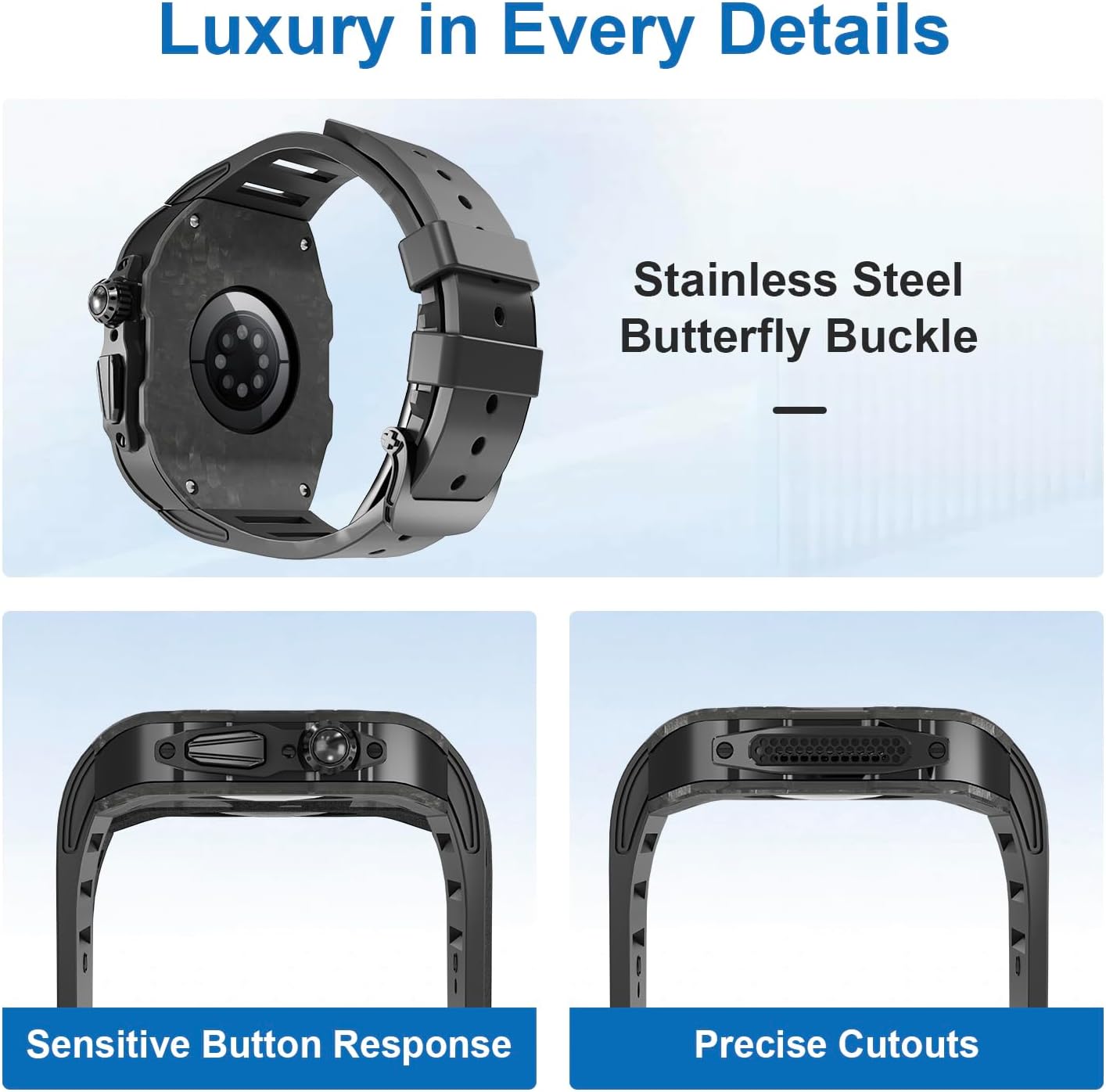 Luxury Carbon Fiber Case with FKM Band Compatible for Apple Watch 11/10 46mm, Rugged Military Protective Cover Heavy Duty Tactical Protection for Men iWatch