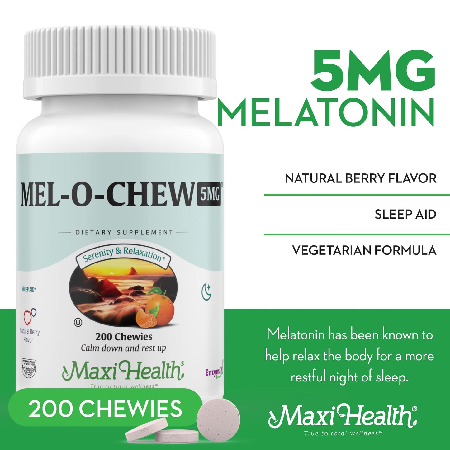 Maxi Health Melatonin 5mg Extra-Strength Fast Acting Melatonin – Encourage Natural Sleep with Melatonin'– Non-Habit Forming Sleep Support Kosher (100 Units)