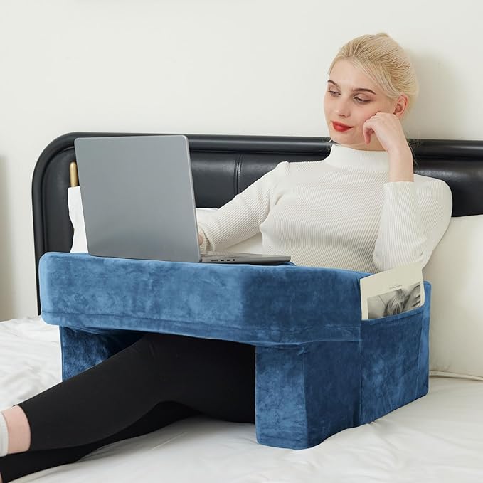 Gaming Pillow for Lap,Soft Pillow for Bed Rest Reading,Adults Teens Arm Rest Pillow for Reading,Knitting,Working,Playing Steam Deck Switch or Sitting in Couch Floor,Two Side Pockets & Anti-Slip Strip