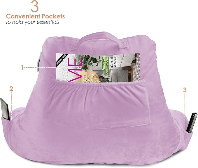 Nestl Reading Pillow for Kids, Small Bed Pillow, Back Pillow for Sitting in Bed, Memory Foam Chair Pillow, Reading & Bed Rest Pillows, Lavender Back Pillow for Bed, Arm Pillow with Pockets