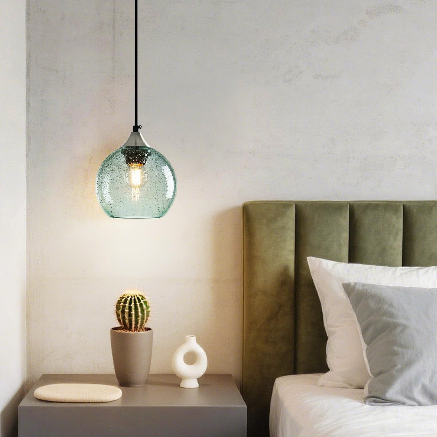 Lbsqj Light Green Glass Pendant Lights Kitchen Island Globe Pendant Light Fixtures Modern Pendant Lighting For Bedroom Living Dining Room Light Fixture (5.9 In  1 Pack)