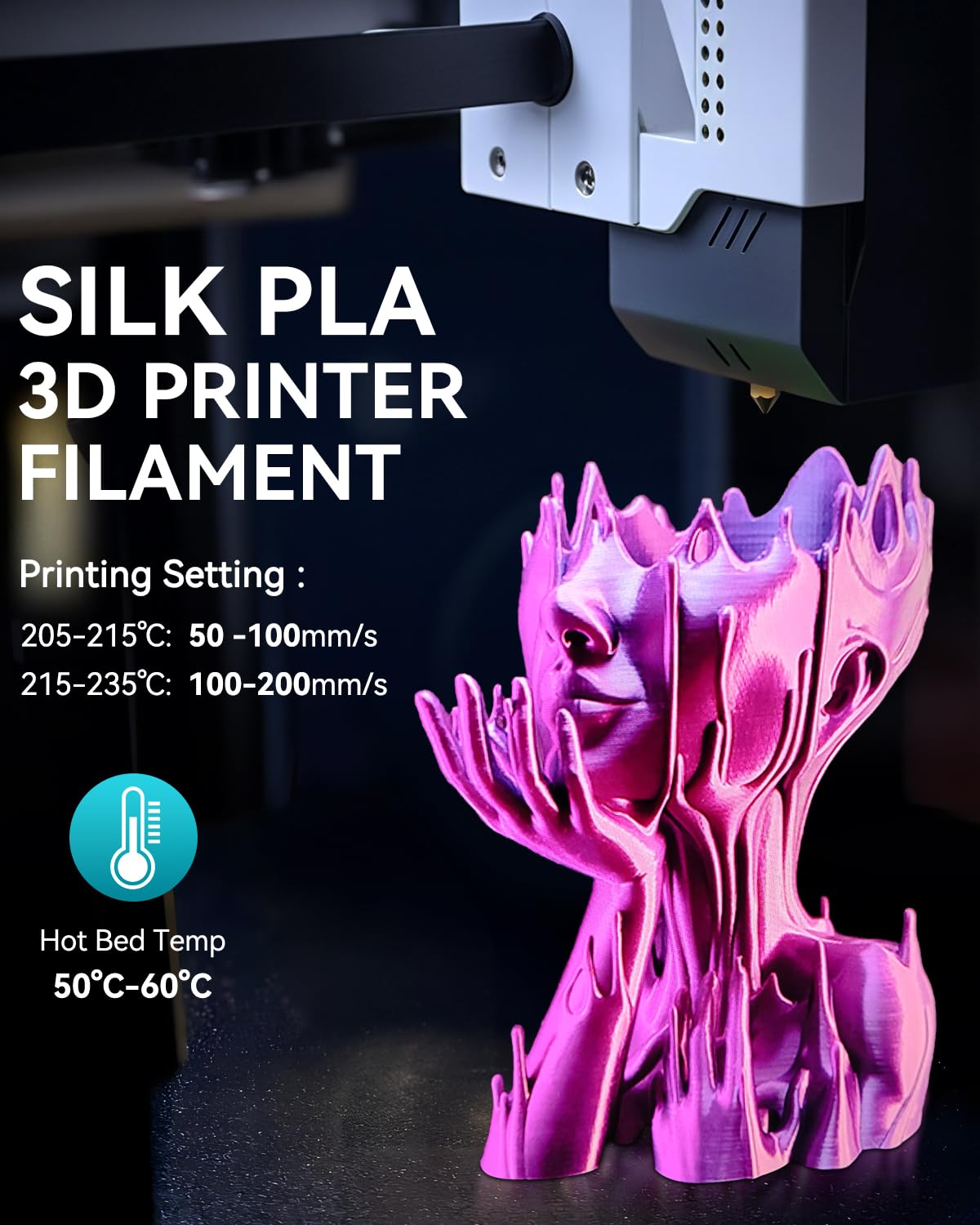 SUNLU 3D Printer Silk Filament,Shiny Silk PLA Filament 1.75mm, Smooth Silky Surface, Great Easy to Print for 3D Printers, Dimensional Accuracy +/- 0.02mm, Silk Silver 1KG