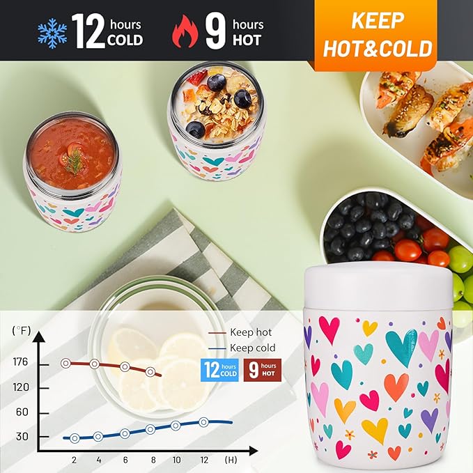 Charcy 9oz Stainless Steel Vacuum Insulated Kids Food Jar - Soup Thermo for Hot & Cold Food - White Heart