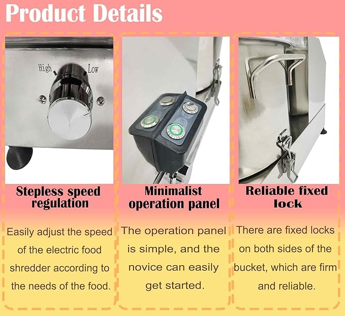 12L Commercial Food Processor, Stainless Steel Electric Meat and Vegetable Chopper 2000W, Adjustable Speed for Fruits Grains Peanut Ginger Garlic 110V