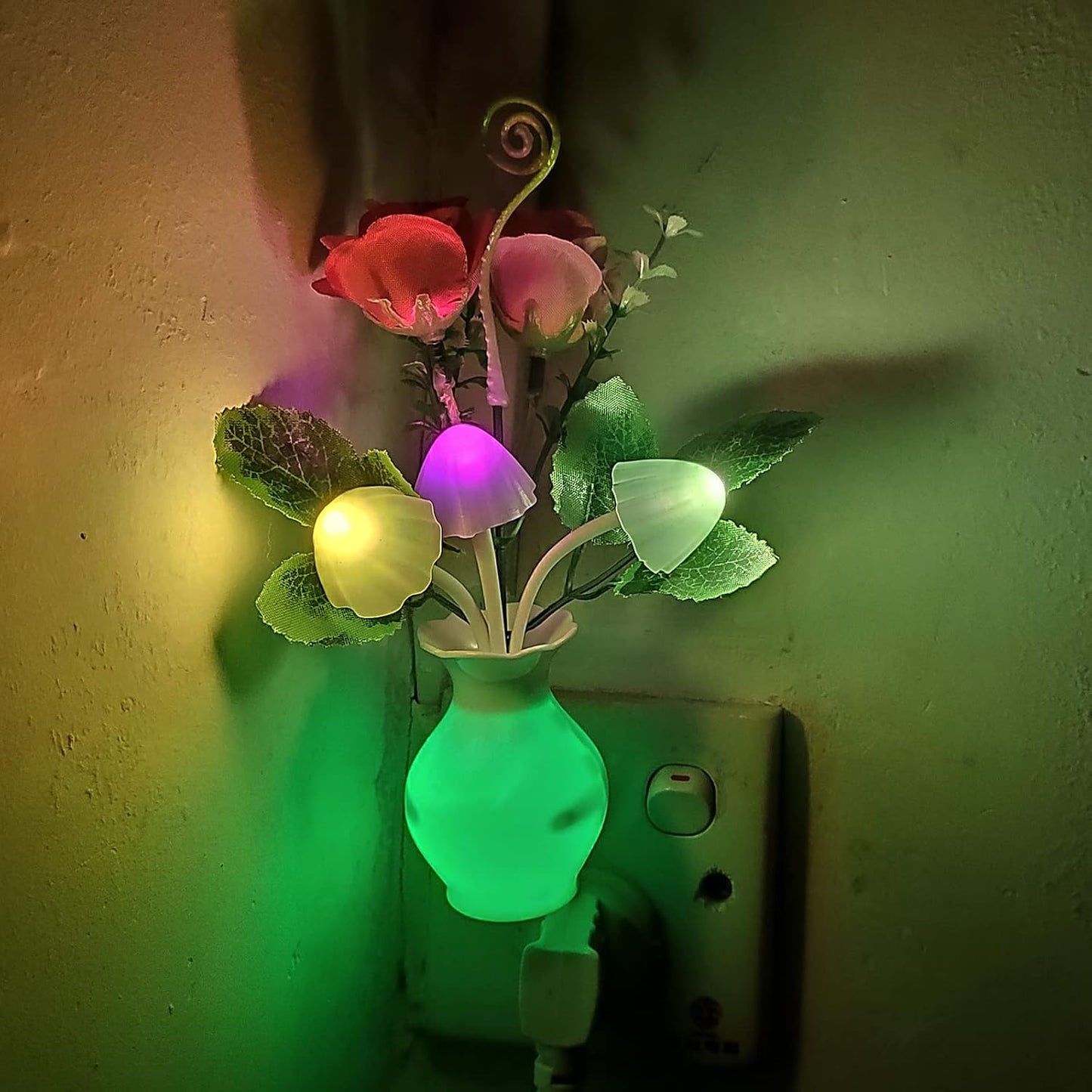 AUSAYE 3Pack Sensor Night Light Plug in Rose Flower Light, Energy Saving Lamp Dream Nightlight Mushroom Night Lights for Kids Adults Bedroom,Bathroom,Living Room,Kitchen,Hallway