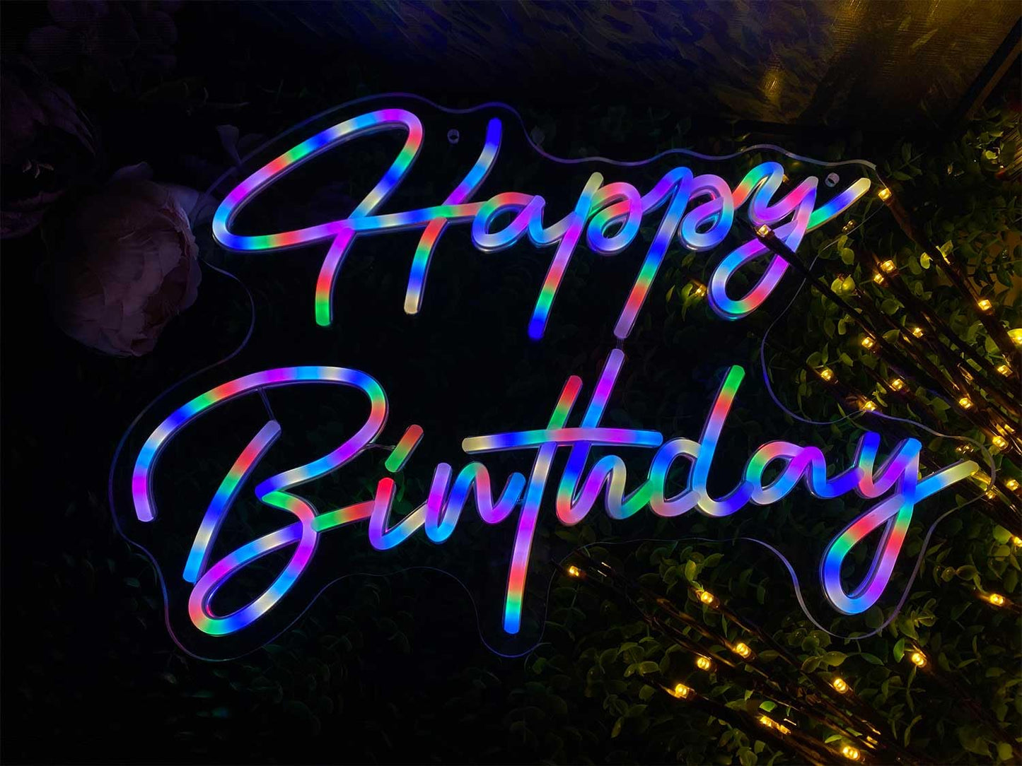 Ulalaza LED Neon Sign - Smart RGB & Color Flow Effect, 16.1in x 16.1in, Acrylic, Happy Birthday, Remote & App Control, USB Powered
