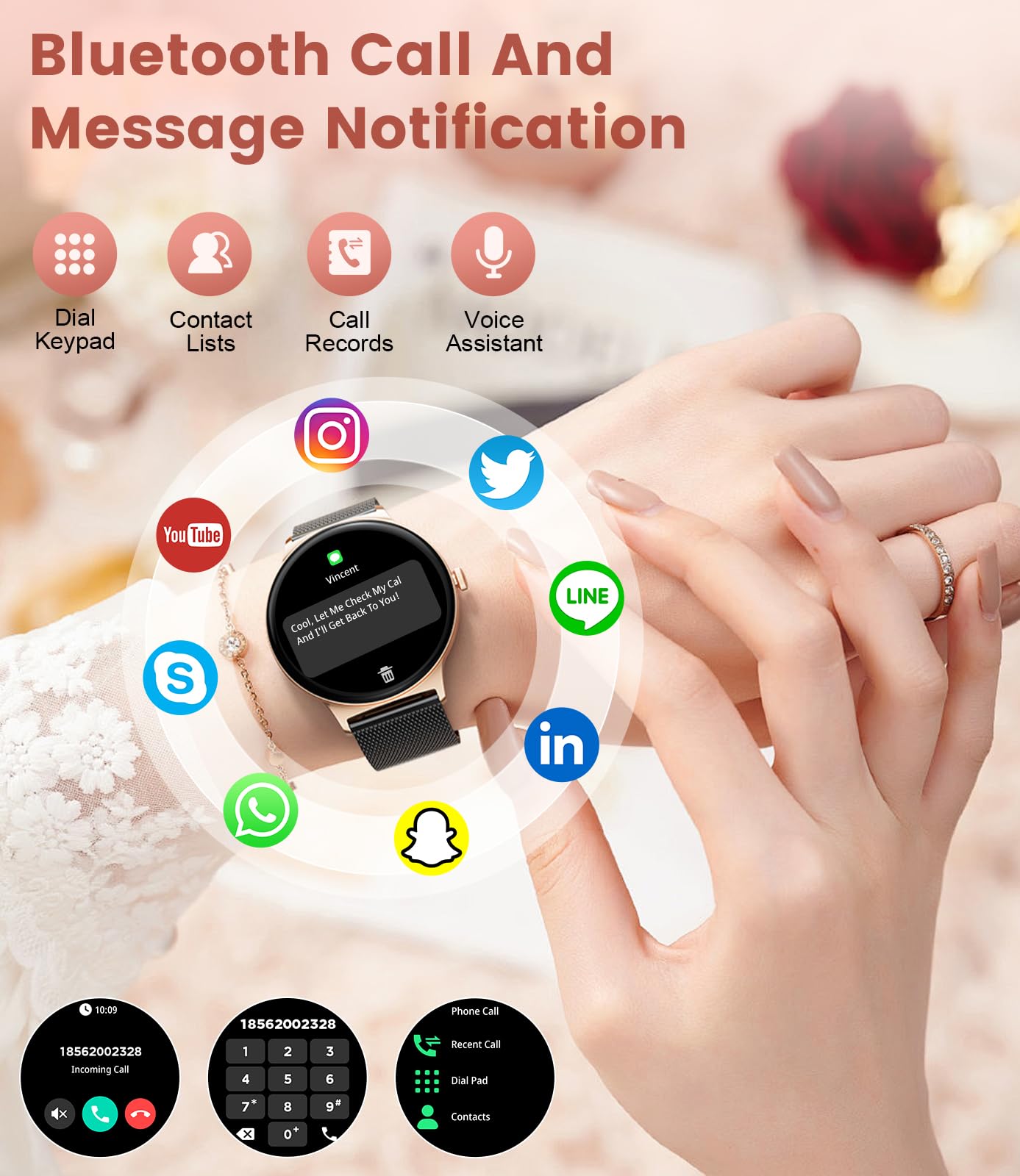 BENYAR SMART Smart Watches for Women, 1.43" AMOLED Screen Bluetooth Call Smartwatch, 120+ Sports Modes Fitness Tracker, Blood Oxygen Heart Rate Sleep Monitor for Android iOS Black Gold 2025