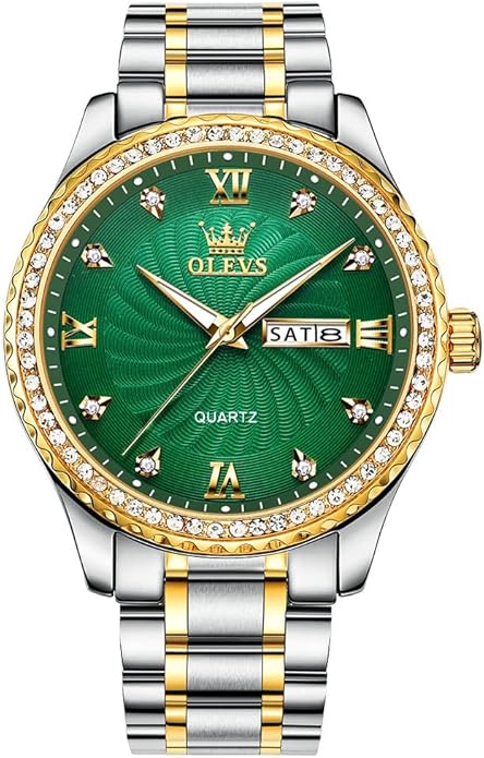 Men's Casual Stainless Steel Watch, Big Face Easy to Read Analog Quartz Watch with Day and Date, Classic Waterproof Diamon...