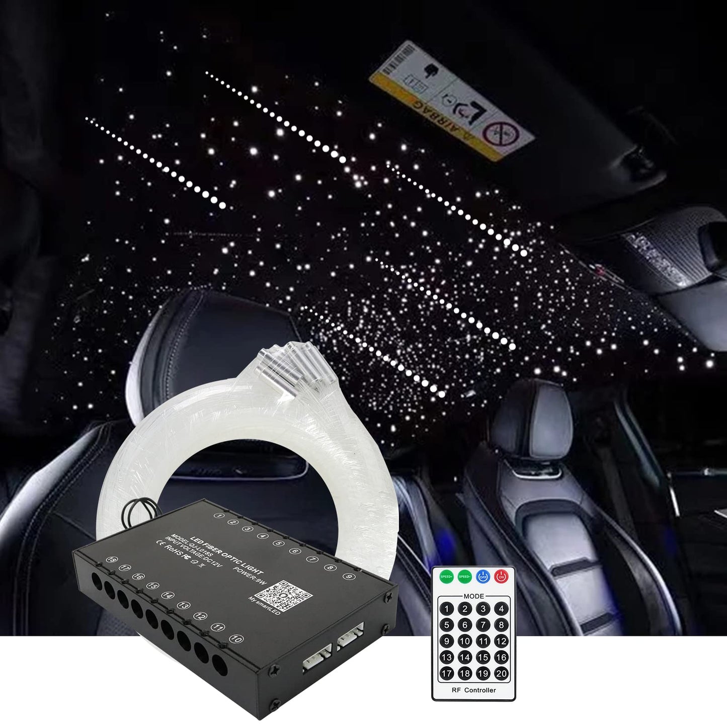 Amki 108Pcs*0.04In*13.1Ft Pure White 18Led Meteor Shooting Stars Effect Fiber Optic Lights Kit 20 Modes Meteor Light Engine With Bluetooth+Rf Remote Control