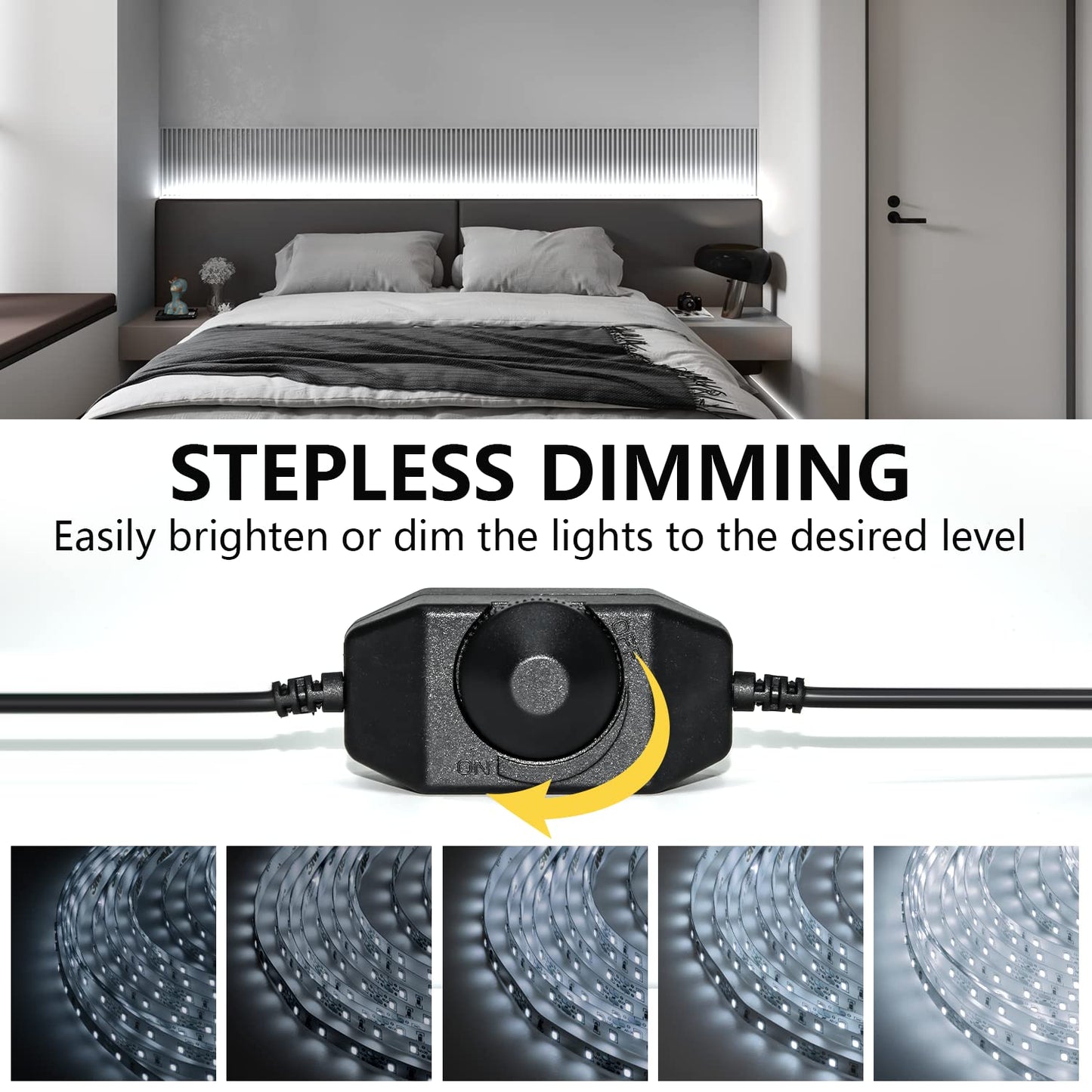 ollrieu LED Strip Lights 6000K Bright White Dimmable 65.6ft 1200 LEDs Flexible Lighting for Kitchen Under Cabinet Bedroom Wardrobe