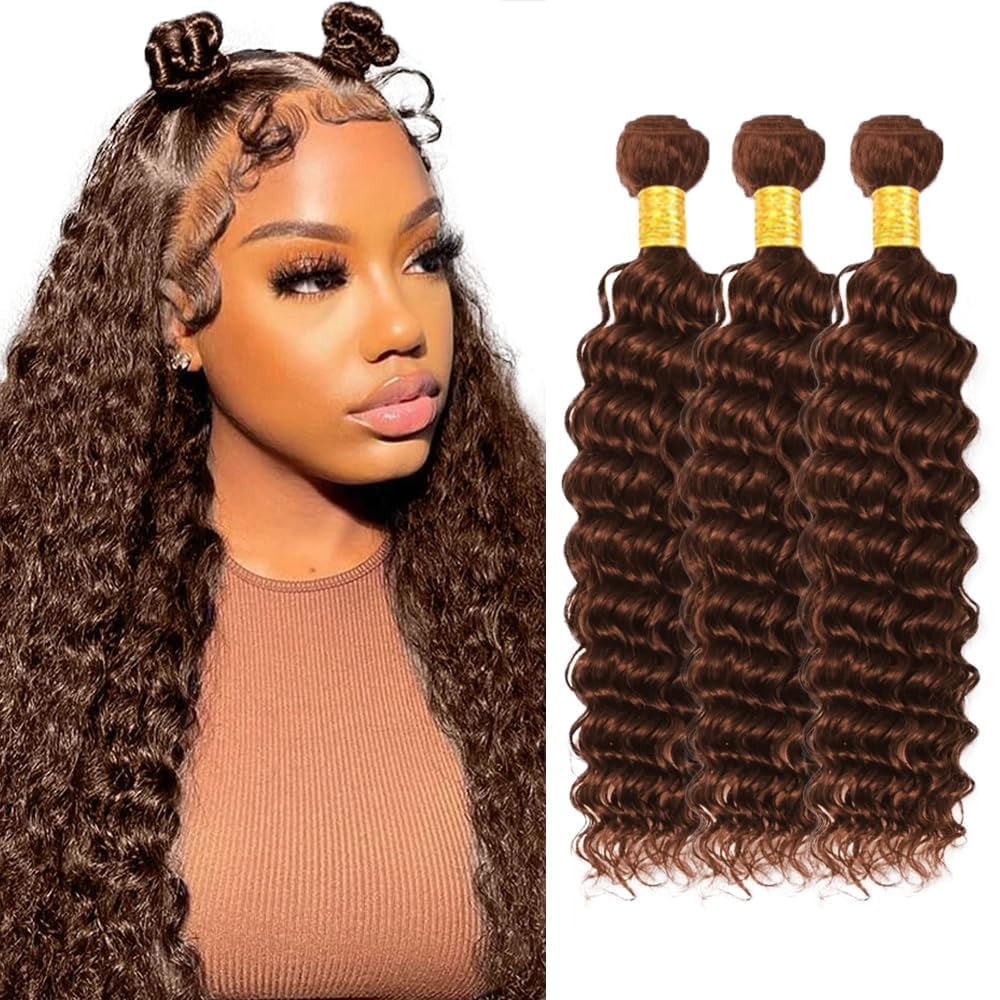 Lagalaga Bundles Human Hair 18 20 22 Inch Deep Wave Dark Brown 4 Color Human Hair Bundles Unprocessed Brazilian Virgin Hair Quic