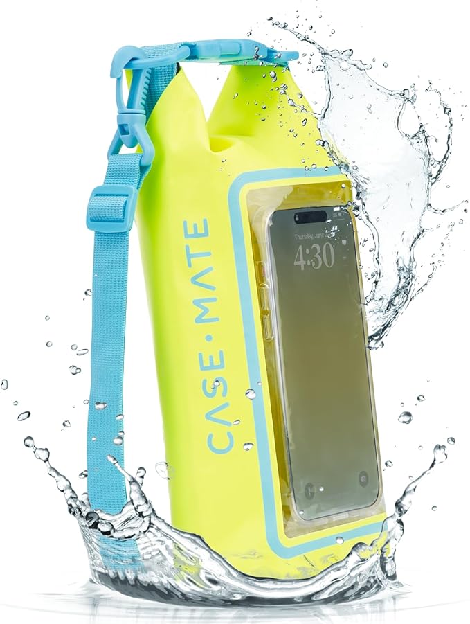 Case-Mate Citrus Splash Mini IP68 Waterproof Bucket Bag - Roll Top Dry Bag 2L Cap with Waterproof Pouch for Swimming Kayaking Boating Travel and More - For Phones Up to 7"