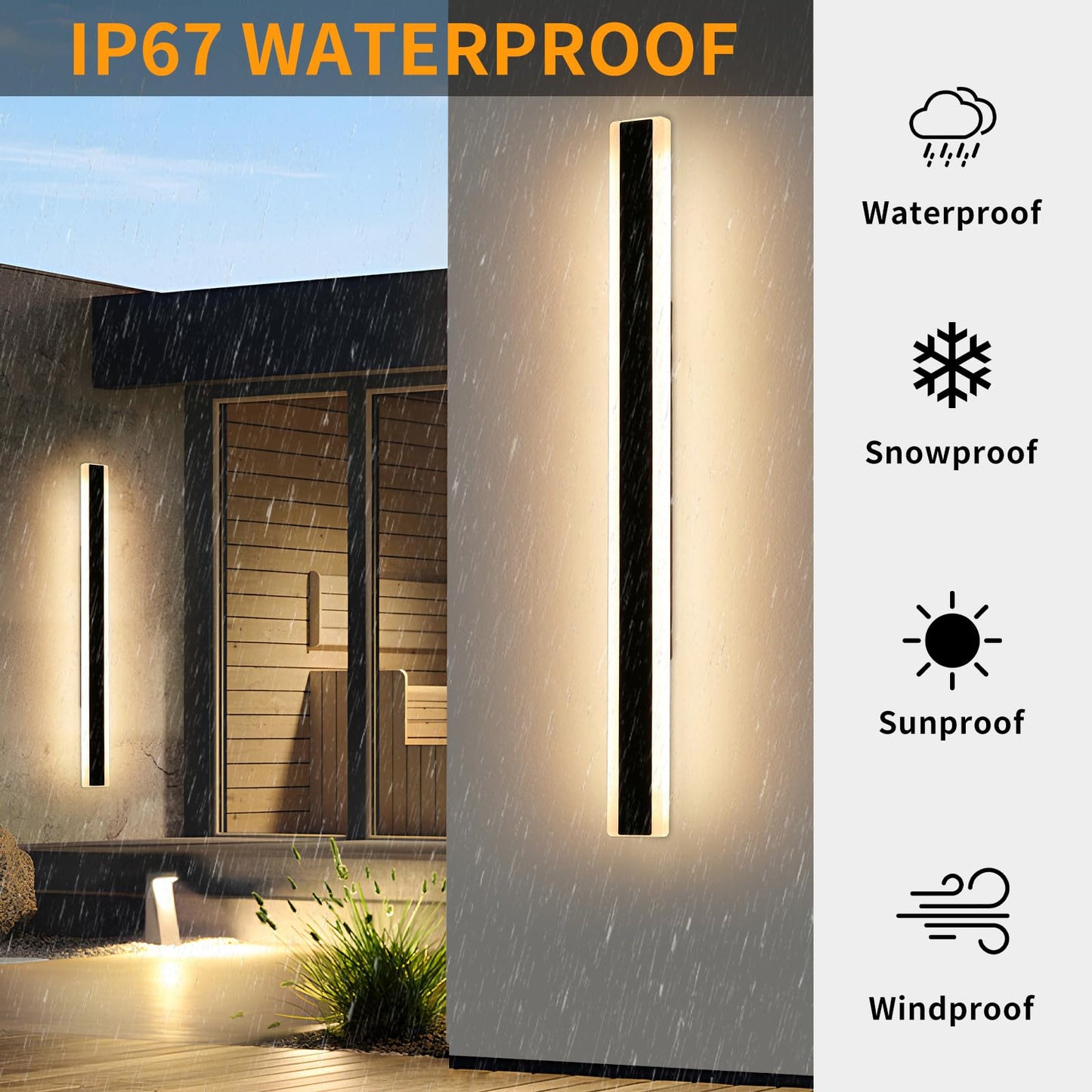 Mikeru 2Pack 57Inch Long Led Wall Light Fixtures  3000K Modern Outdoor Lights Exterior For House Ip65 Waterproof Rust Outdoor Light Fixtures Hardwire Wall Mount Exterior Lighting For Shop Garage
