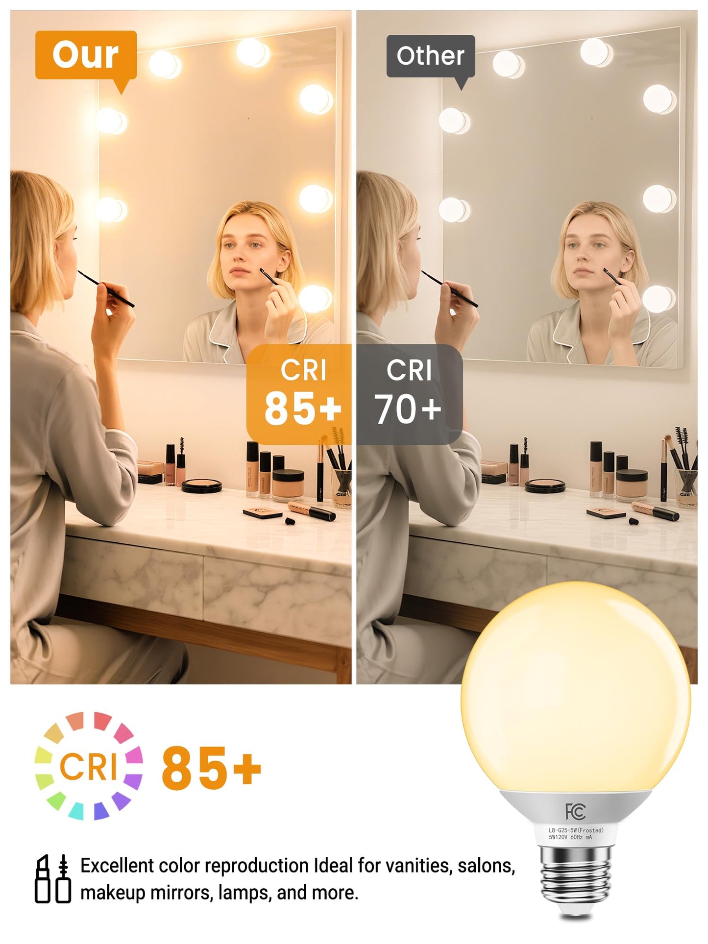 TJOY G25 LED Globe Light Bulbs 40W Equivalent 2700K Warm White E26 Base 450LM Non-Dimmable 8 Pack