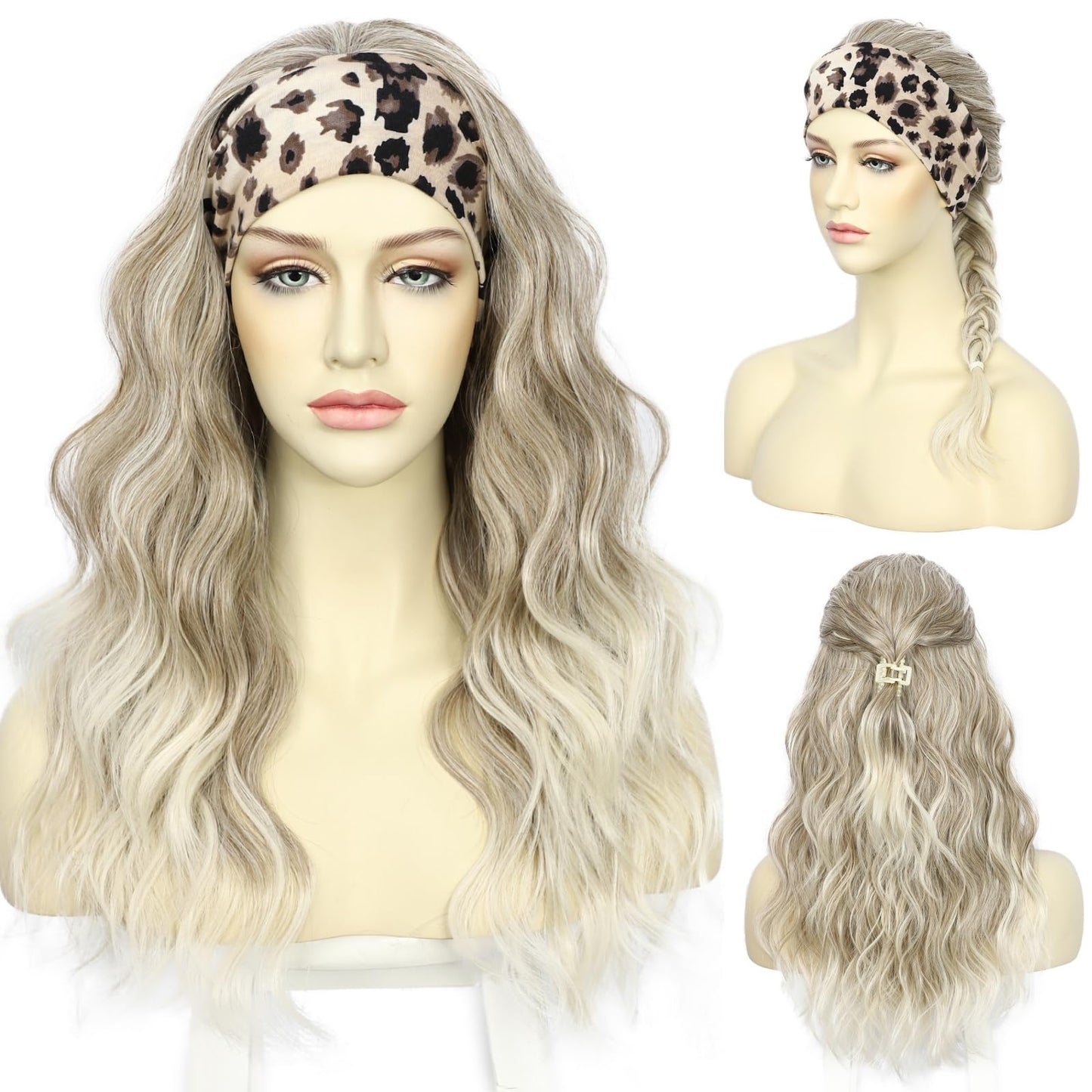 SAPPHIREWIGS Headband Wig for Women Body Wave Synthetic Headband Wig Highlight Brown with Tips Glueless Heat Resistant Fiber Nat