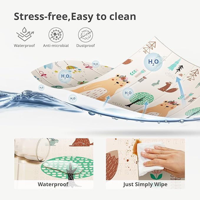 UANLAUO Baby Play Mat,79"x 71" Large Mat for Floor,Reversible Floor Mat,Foam Thick&Waterproof,Foldable Playmats for Babies and Toddlers,Anti-Slip for Baby Crawling,Non-Toxic Tummy Time(Bear)