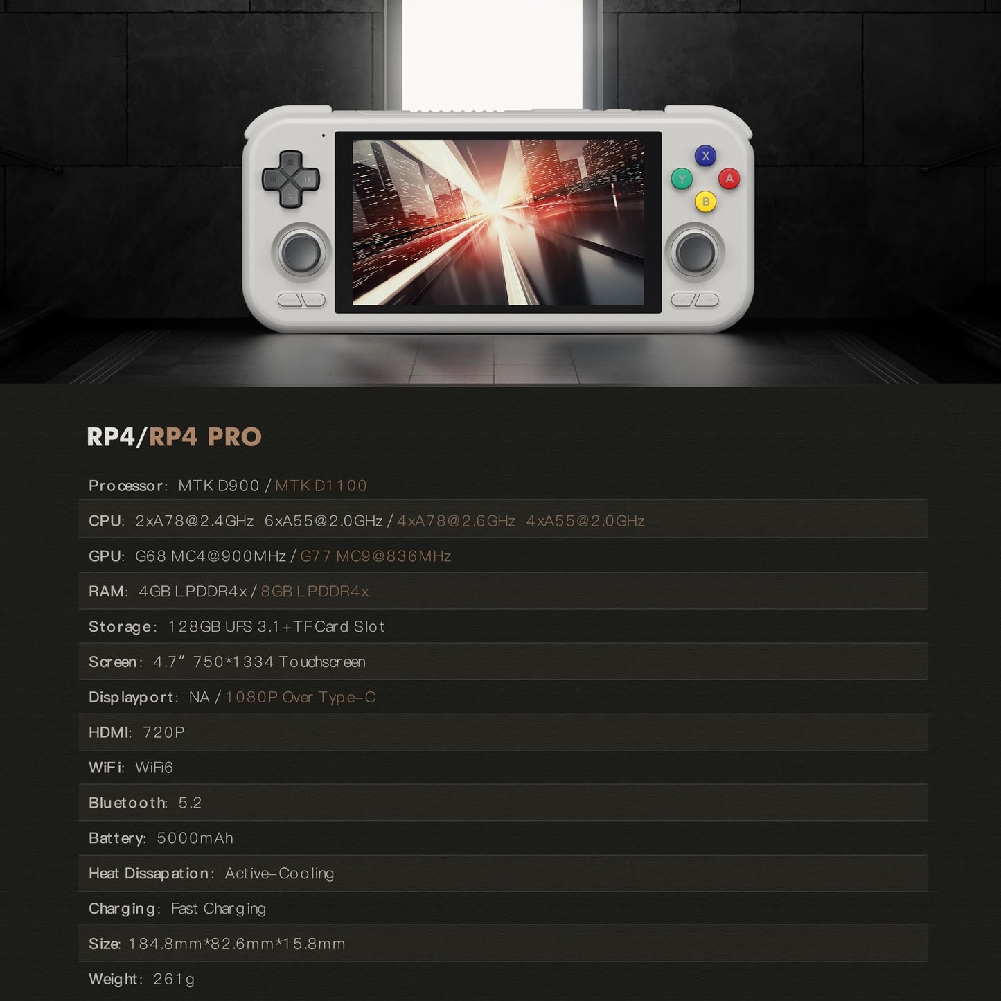 Retroid Pocket 4/4Pro Retro Game Handheld Console, Android Retro Game Console Multiple Emulators Console Handheld 4.7 Inch Display 5000mAh Battery Classic Games Console (RP4 Pro, 16Bit US, D1100)