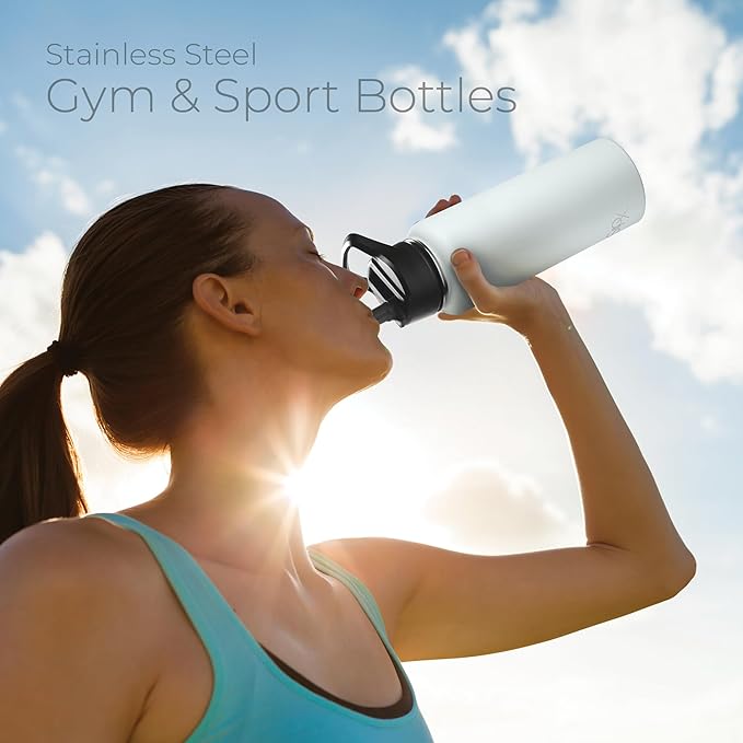 SipX™ Triple-Insulated Stainless Steel Water Bottle 40oz. With 3 Lids, BPA-Free Reusable Insulated Water Bottle Keeps Cold 24 Hours, Metal Water Bottle Made Of Sustainable Material For Hiking & Biking