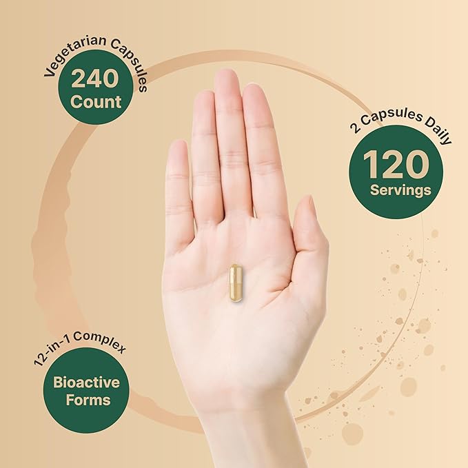 Methylated B Complex Vitamins, 240 Veggie Capsules | Multivitamin B Complex | B12, Folate, Biotin & More – with Natural Vitamin C, E, Choline & Inositol – Immune, Energy, & Prenatal Support