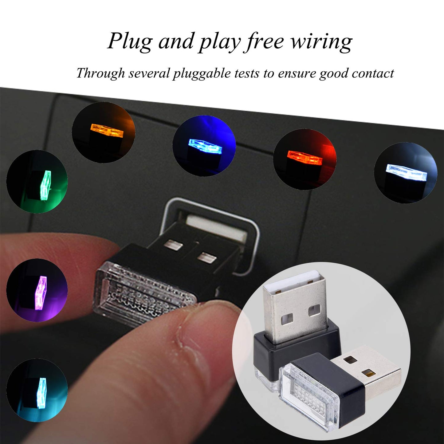 Febrytold Mini Usb Led Car Interior Lights - 2 Pcs, Blue, Abs Plastic, Model Fbd19120538, Ambient Atmosphere Lighting For Trunk