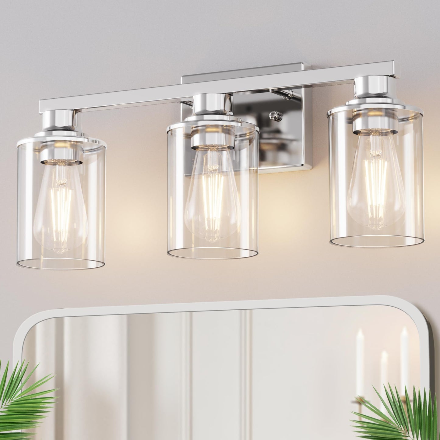 Doresshop 17 Inch Bathroom Light Fixtures  3-Light Chrome Bathroom Lighting Fixtures Over Mirror With Clear Glass Shade  Vanity Lights For Living Room Bedroom