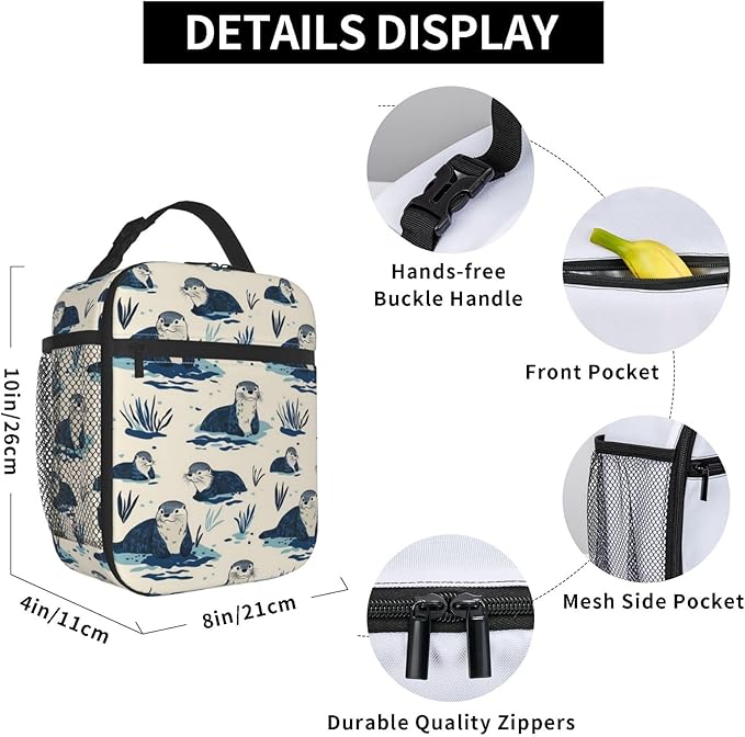 Otter Lunch Box Insulated Lunch Bag for kids Girls Boys,Reusable Lunch Box Containers for Women Men,Durable Cooler Tote Bag Lunchbox for Office/School/Picnic