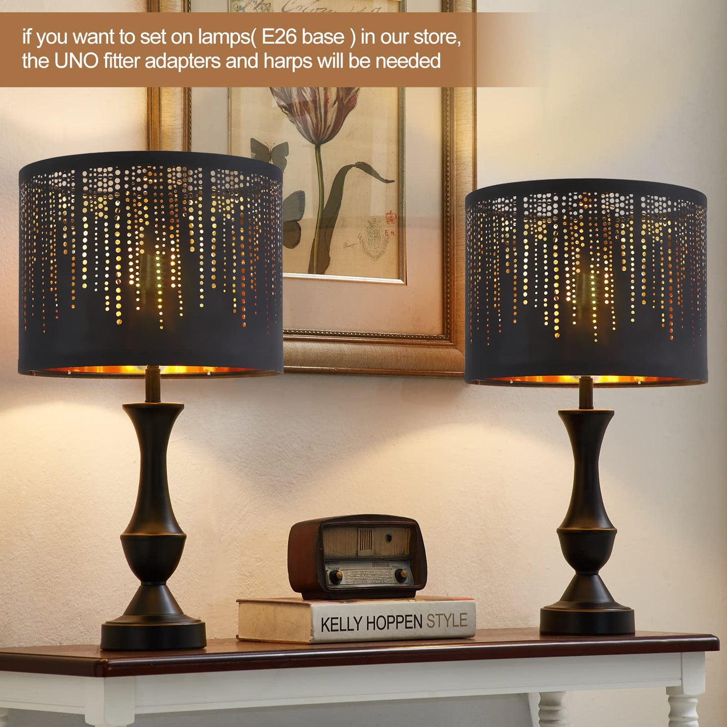 Luvkczc Black Drum Lampshades Set Of 2, 12.7 X 12.7 X 10, enhanced Fabric With Crystal Design