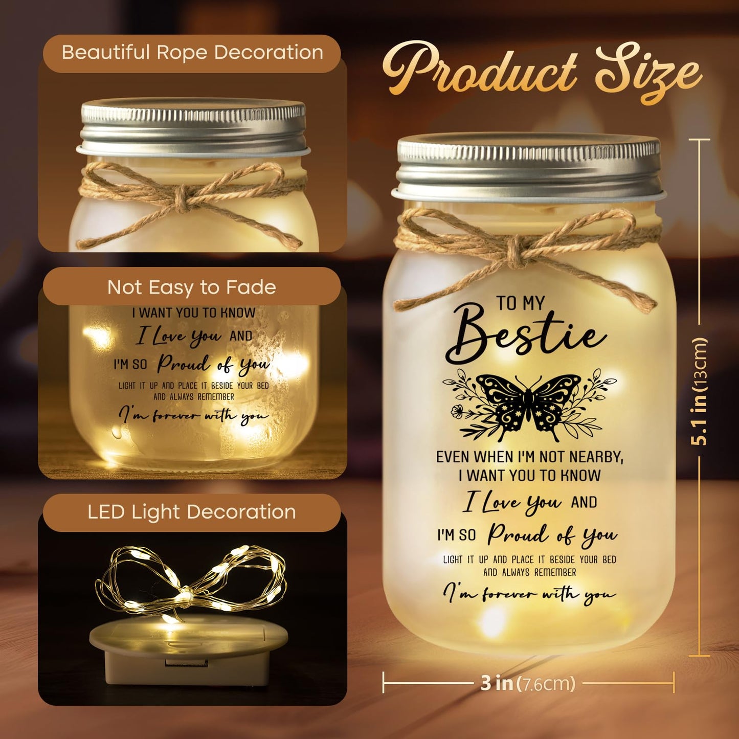 Benecharm Best Friend Christmas Birthday Gifts For Women  Unique Friendship Gifts For Women Bestie Bff  Christmas Graduation Decorative Jar Light Night Gift For Best Friend Woman