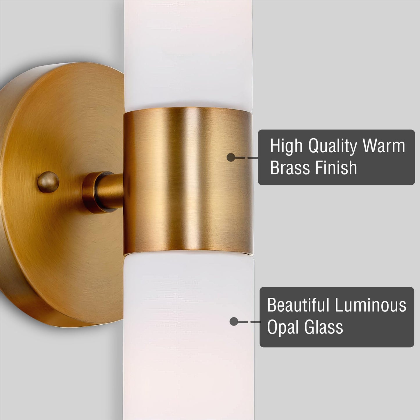 Kira Home Wall Sconce, 14in Modern Design, Frosted Glass Shades, Warm Brass Finish, Model RV-W131-14-WB