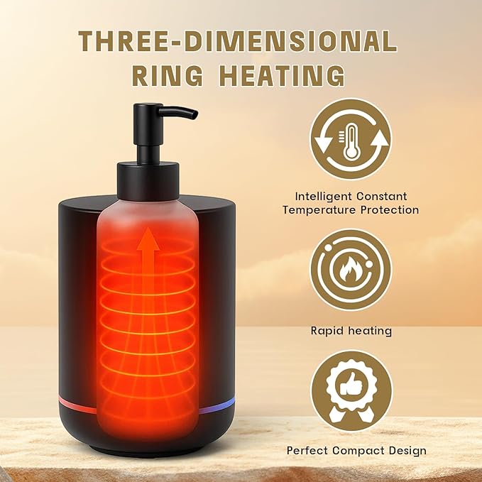 CHARMKEY Massage Oil Warmer Black, 2 Oil Bottle Dispensers & 2 Silicone Funnels, Digital Heater for SPA, Oil Lotion Cream for Salon, Barber Shops, Home