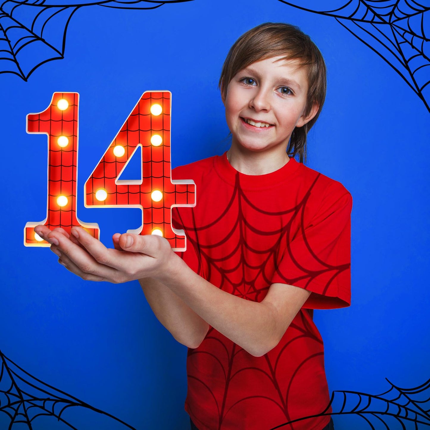 Vihose Spider Led Number Lights Spider Birthday Party Decoration Light Up Numbers Kids Boy Man Birthday Supplies For Marquee Night Christmas Gift Baby Shower(Number 4)