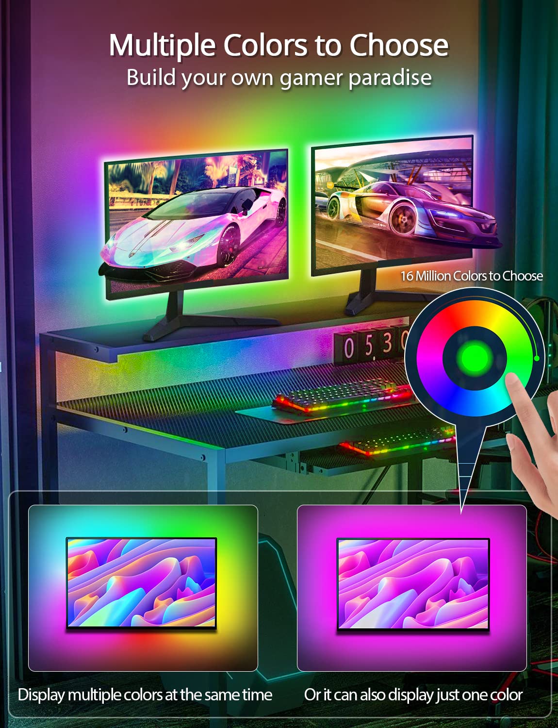 MATICOD LED Strip Lights for TV, 9.84ft RGB, Bluetooth APP Control, Music Sync, Suitable for 32in-43in TV, Rainbow Color