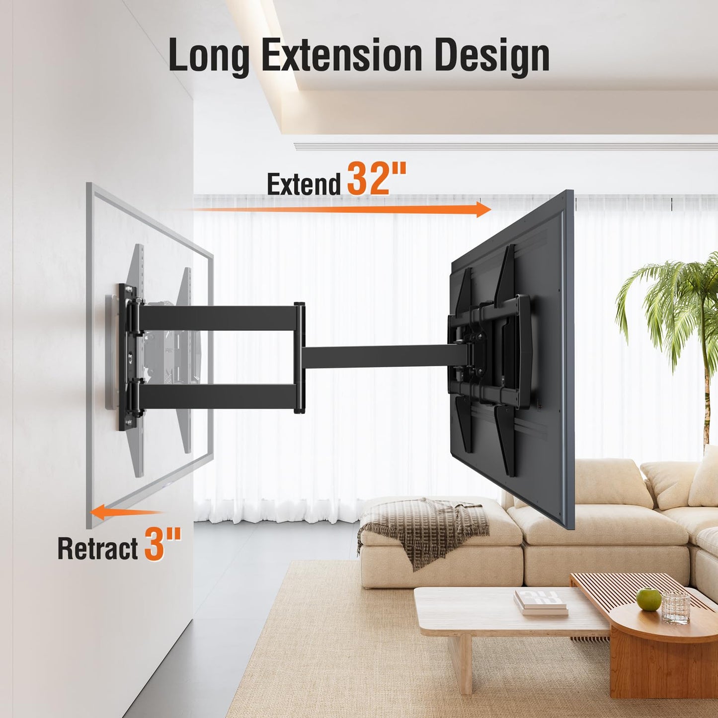 ELIVED Long Arm TV Mount for Most 42-75 Inch TVs, 32" Long Extension Arm Corner TV Wall Mount, Articulating Wall Mount tv Bracket Swivel and Tilt, Holds up to 99 lbs. Max VESA 600x400mm, YD1036