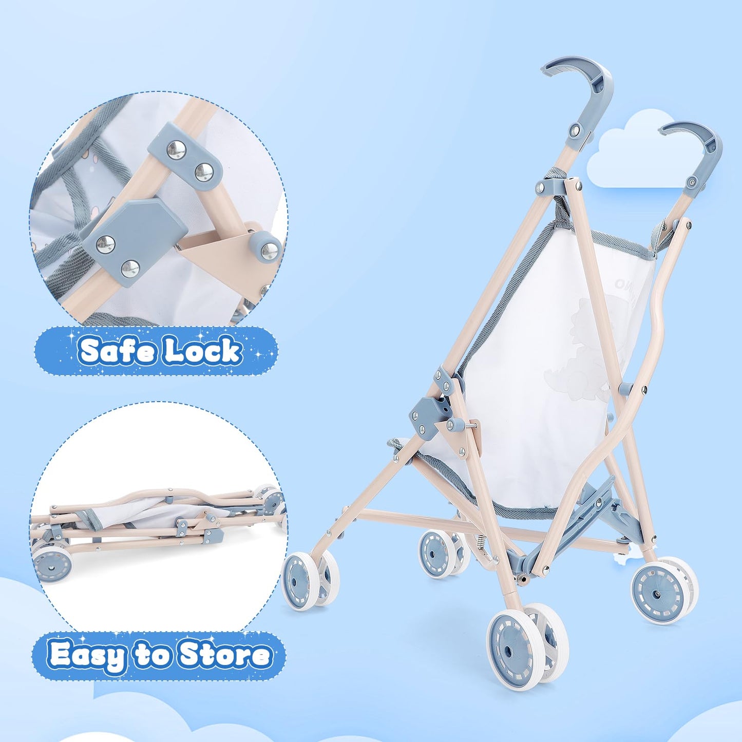 deAO Baby Doll Stroller Set 12" Baby Doll with Accessories Crib Bed High Chair, Nursery Role Play Set Toys Storage Bag,Foldable Storller, Pretend Play Birthday Gifts for Toddler Girls Boys