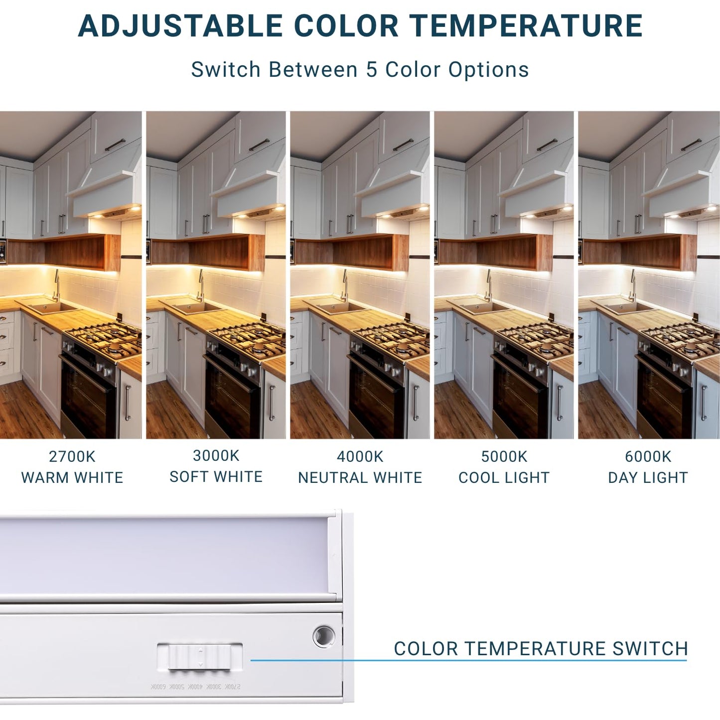 Parmida LED Swivel Under Cabinet Light, 16 Inch, 10W, Dimmable, 3CCT Color Selectable, White, Model PLED-UCS16-3CCT