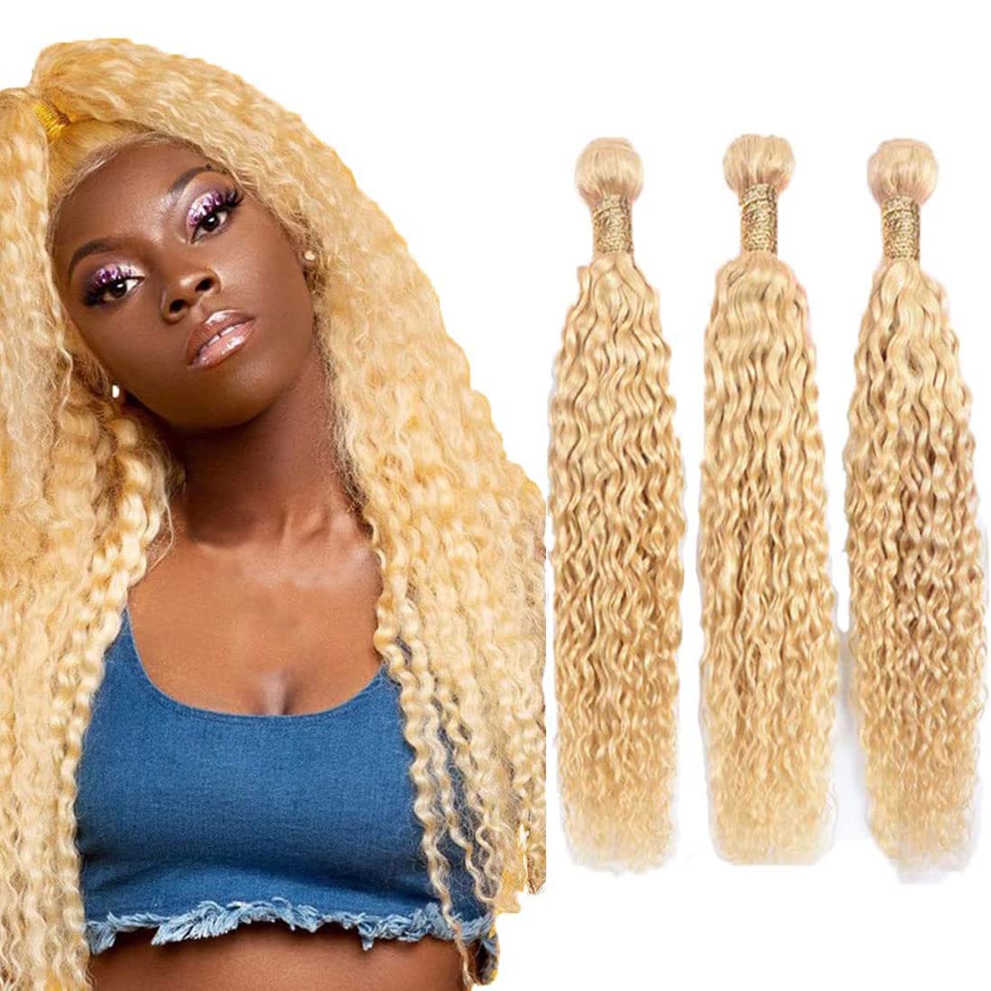 Lagalaga Bundles Human Hair 22 24 26 Inch Jerry Curly Blonde 613 Human Hair Bundles Unprocessed Brazilian Virgin Hair Quick Weav