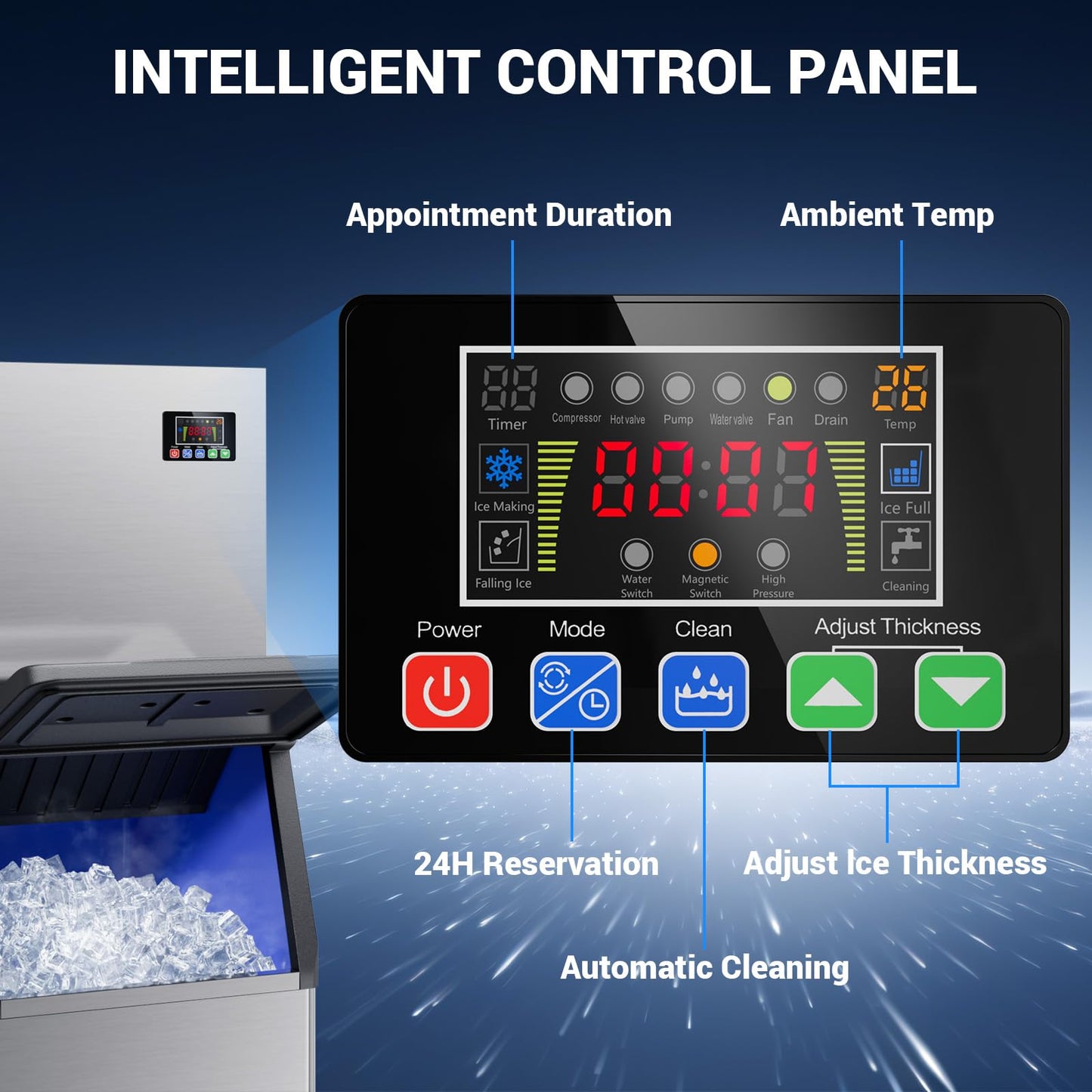 Commercial Ice Maker, 760 LBS/24h with 560 LBS Storage Bin, 156 Ice Cubes Ready in 5-15 min, Self Cleaning Stainless Steel Industrial Ice Machine for Bar Restaurant Cafe
