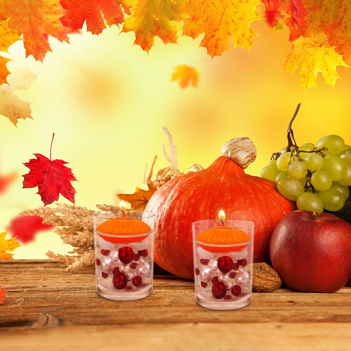 UNICY 12 Pack 3 Inch Orange Floating Candles, Unscented Tealight for Centerpieces, Wavy Design, Ideal for Fall Halloween Decor