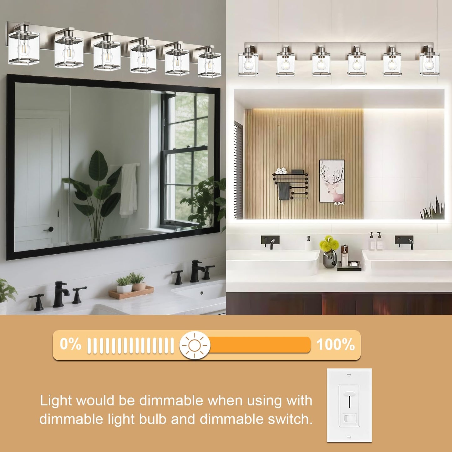 Winshen 6-Lights Brushed Nickel Bathroom Light Fixture Over Mirror  Modern Wall Sconce With Clear Glass Shades  E26 Bulb Base Vanity Lighting For Over Mirror Kitchen