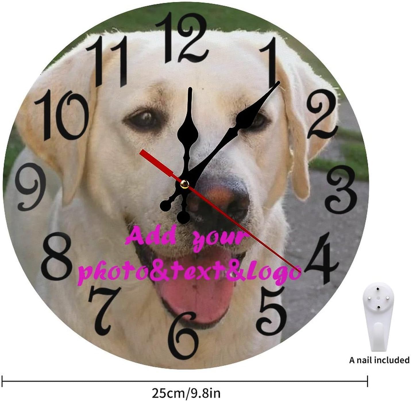 Custom Wall Clock,Personalized Wood Clock add Your Photo/Text,Customizable Silent Round Decoration for Kitchen Bathroom 13.4inch style2