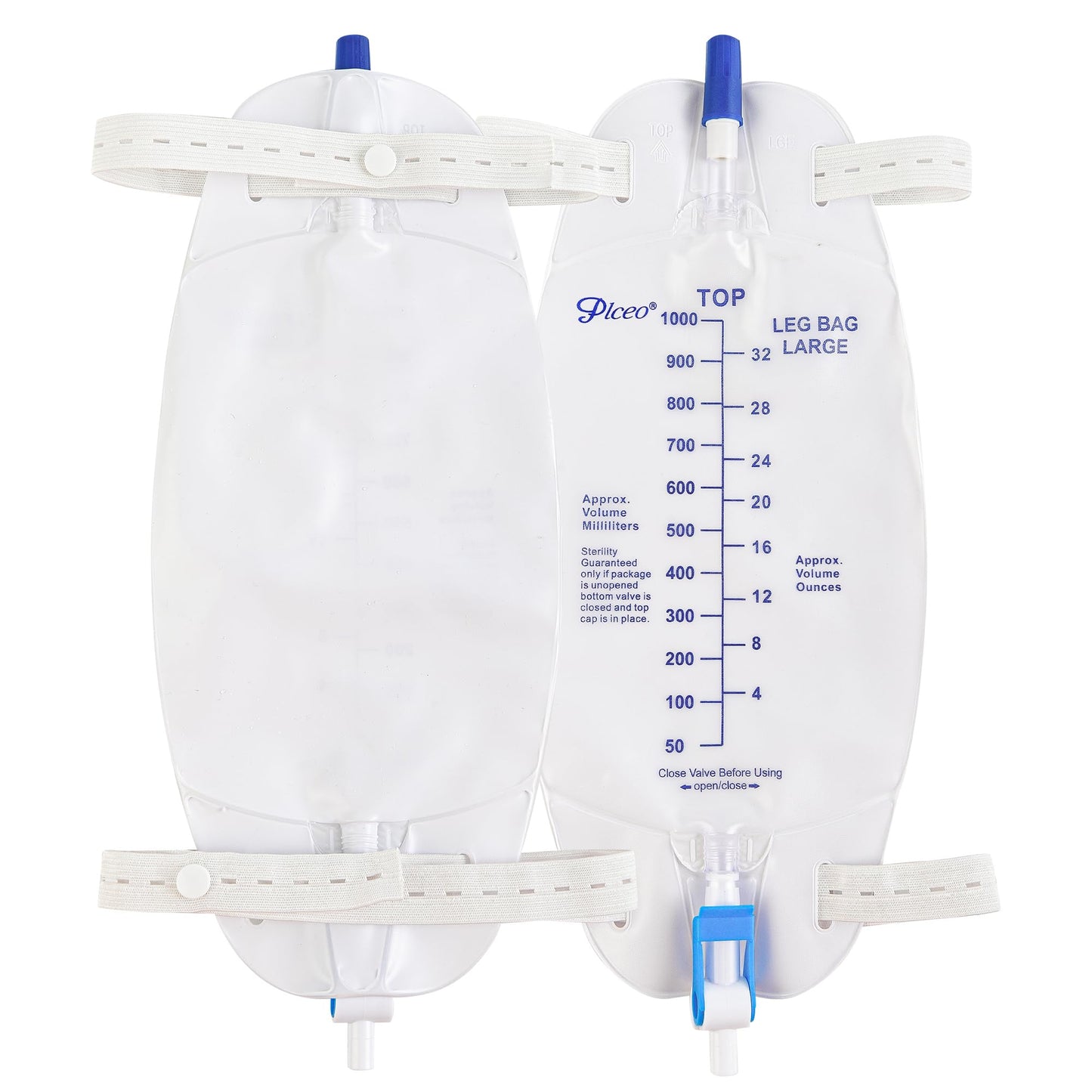 Easy-Tap Leg Bag Urinary Drainage Bag, 1000ml, Anti-Reflux Valve, Cloth Straps, Easy Flip Drain (Pack of 3)