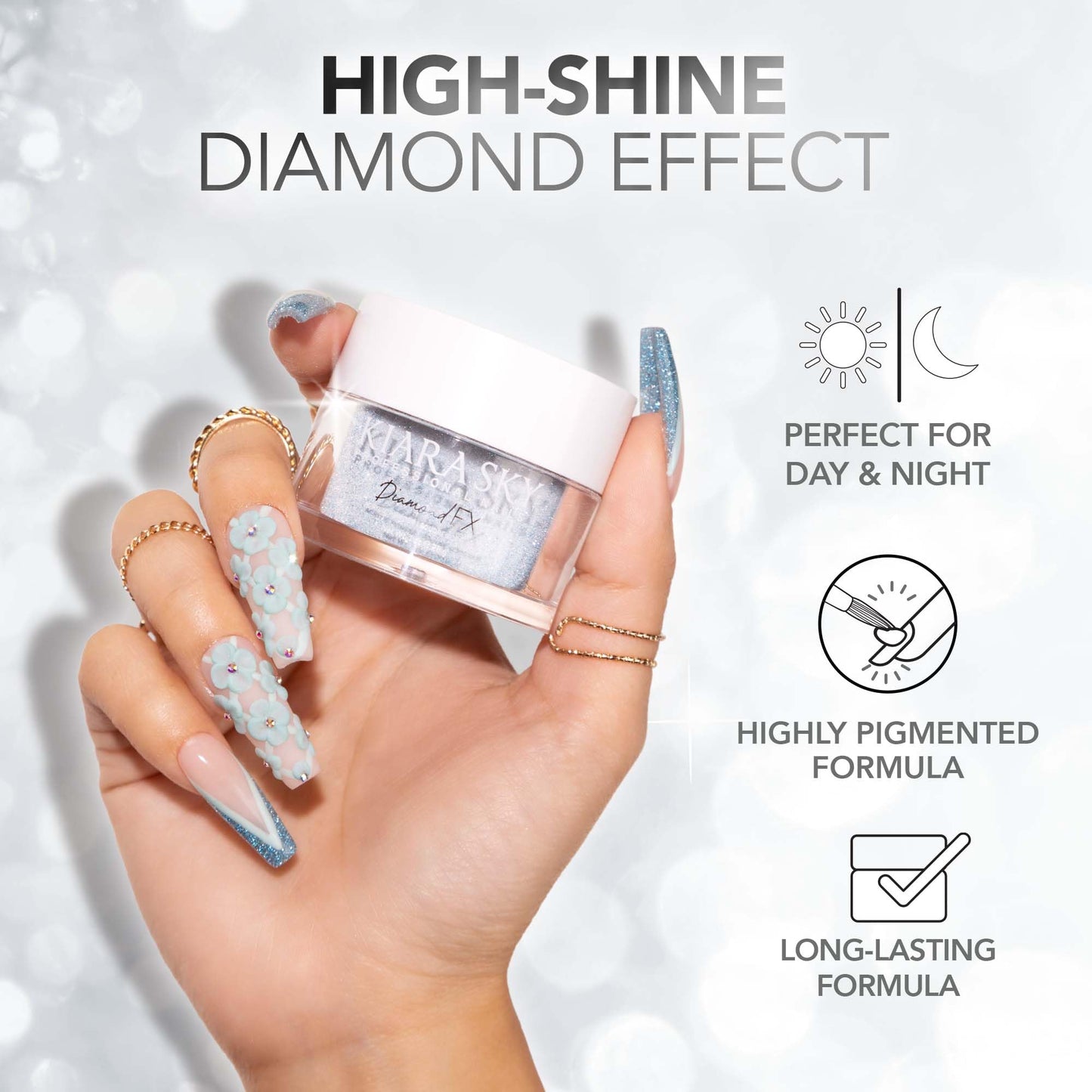 Kiara Sky Diamond FX Acrylic - Reflective Glitter Acrylic Powder For Nails - Gold Touch