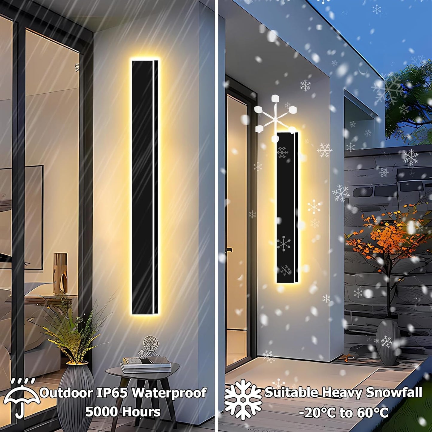 Enmln 24In Modern Outdoor Lights Fixture 4.33In Wide Dimmable Exterior Wall Lights For Garage And Front Door Long Outdoor Wall Sconce Ip65 Waterproof Black Led Outdoor Entrance Lighting