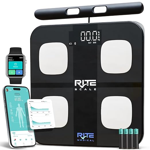 RiteScale 8-Electrode Smart Weight Scale for Body Weight with Mobile App | Digital Weight Scale | BIA Technology for BMI, ...
