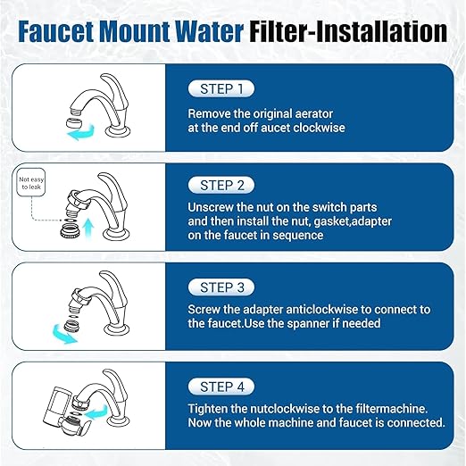 Water Filter for Sink Faucet Mount Filter Purifier System,Filters Over 60 substances,New Leak-Proof Technology，0.01 Micron Filtration Accuracy（Without Blue Light)