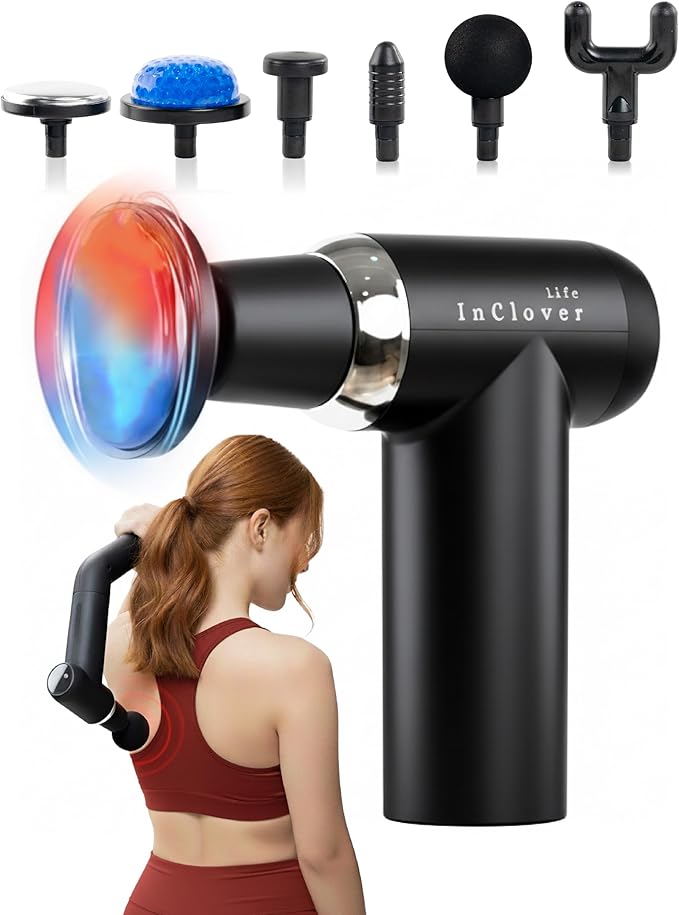 InClover Life Massage Gun with Detachable Extension Handle for Deep Tissue Muscle Massage – Handheld Back & Shoulder Percu...