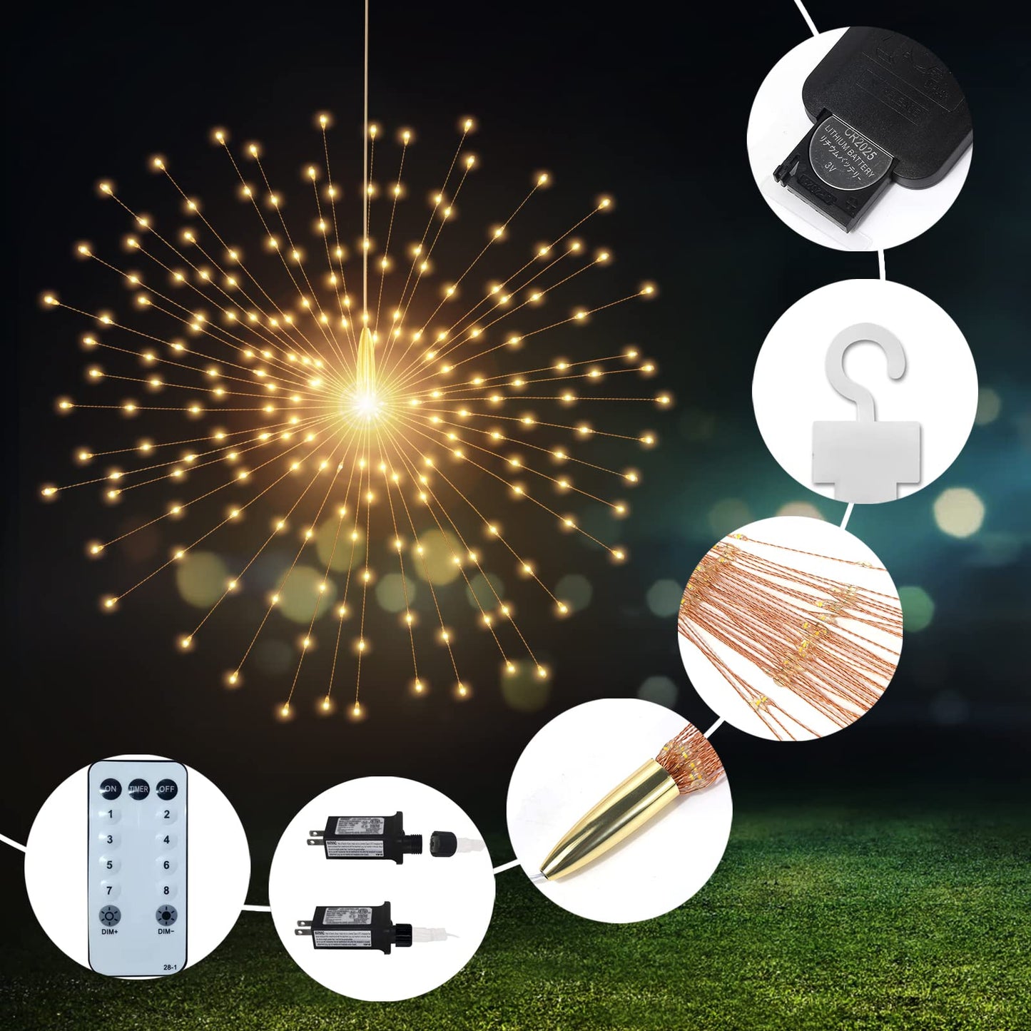 PXBNIUYA 3 Pack 600 LED Plug-in Starburst Lights, Waterproof Fairy Lights with Remote Control, Warm White, Copper Wire