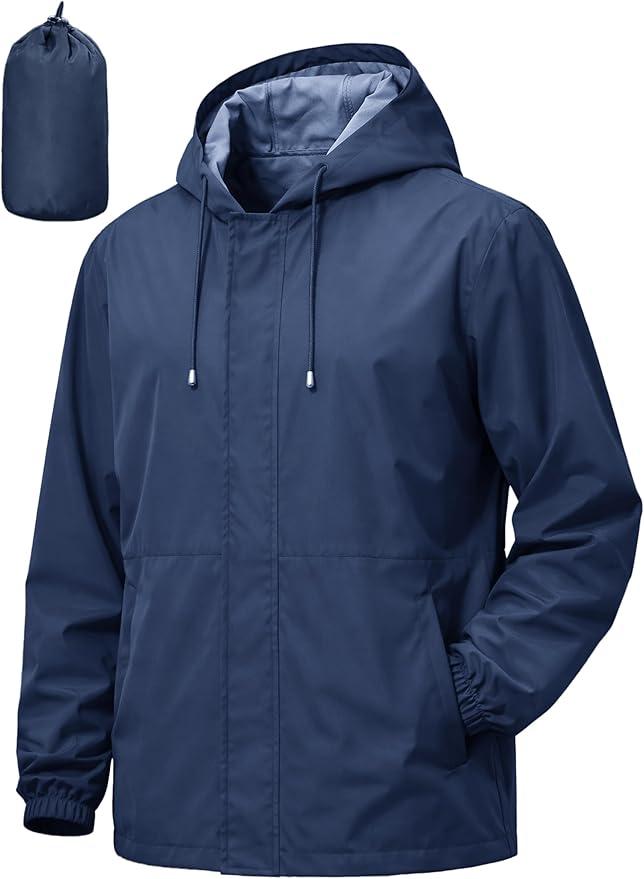 UIQUR Men's Rain Jacket Waterproof Windbreaker Raincoat Cycling Running Hiking Golf Travel Gear Hood Lightweight Packable