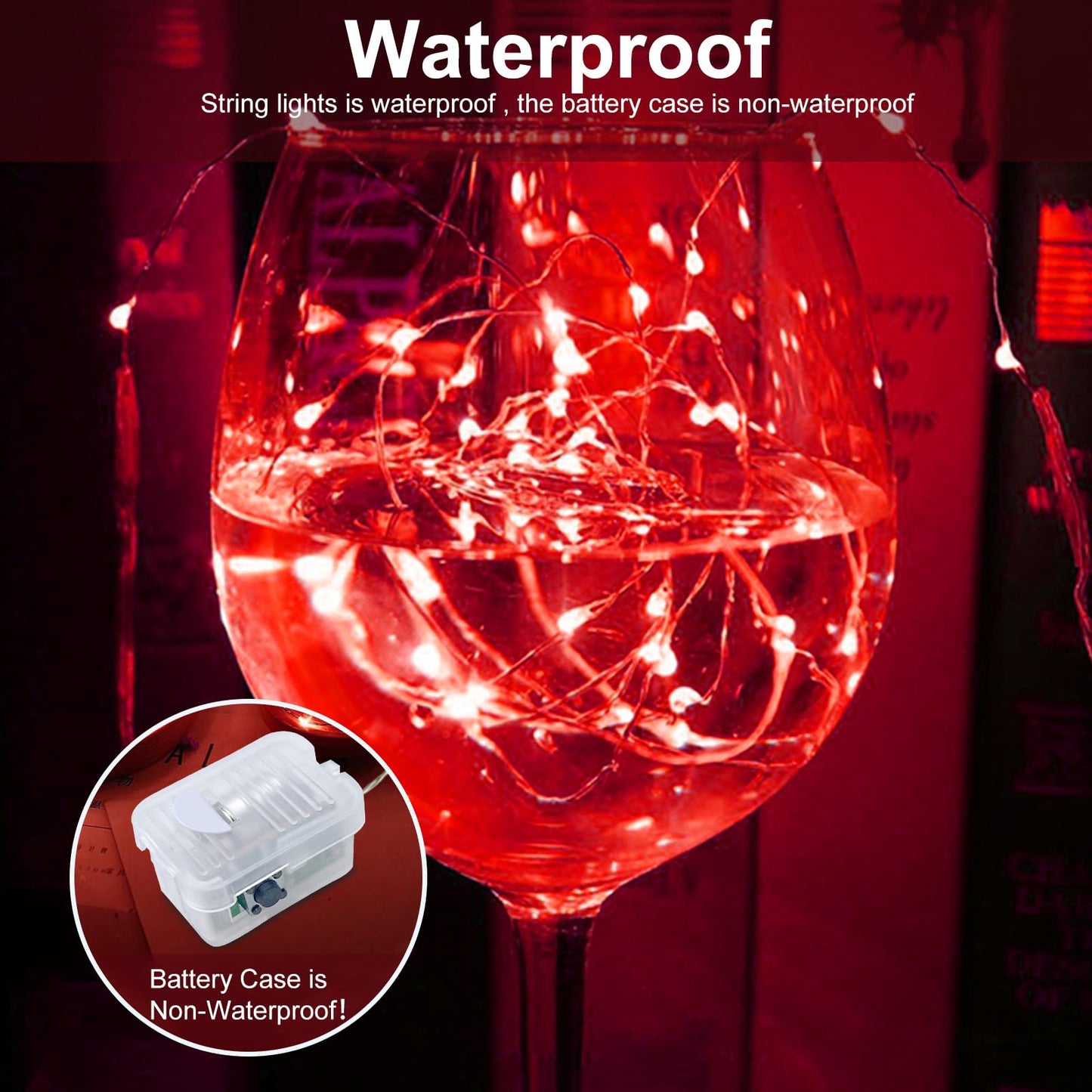 Aikei 100 Pack Led Fairy Lights Battery Operated  Mini String Lights Waterproof 7Ft 20 Led Firefly Starry Lighting 3 Modes For Wedding Party Bedroom Halloween Valentines Christmas Decoration Red